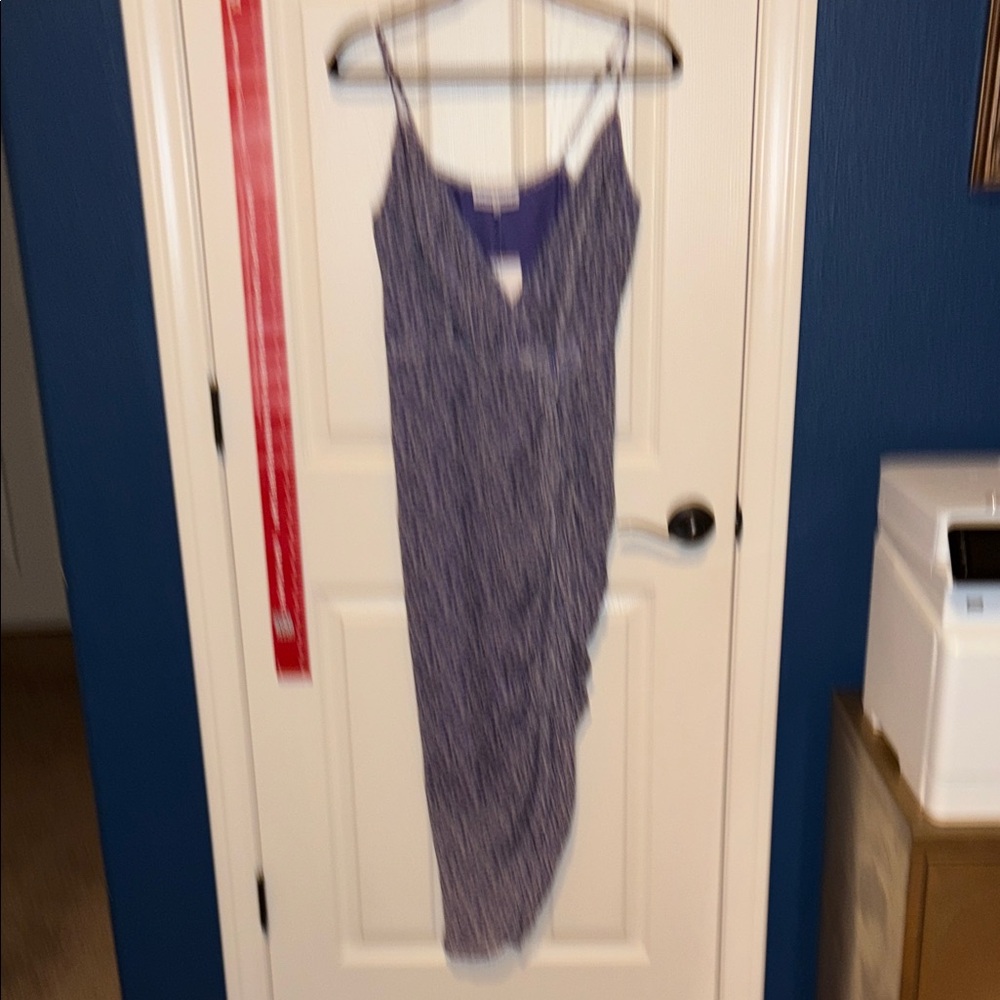 KARINA GRIMALDI Marisa Printed Rushed Midi Wrap Lavender Dress